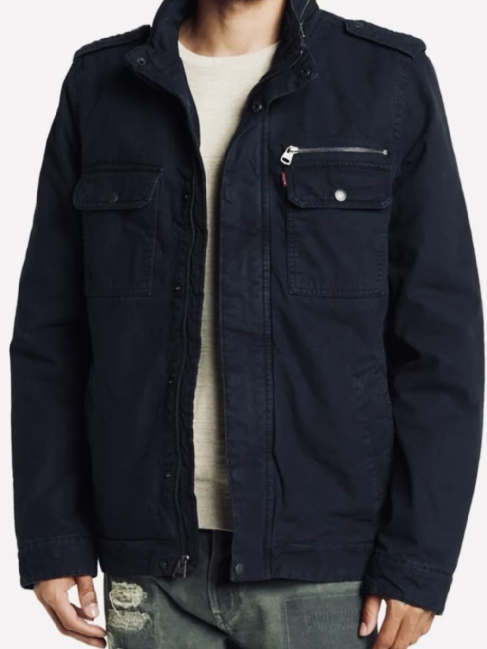 Levi's navy two pocket washed canvas military jacket XL